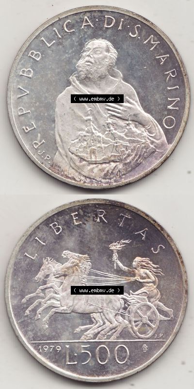 Bildmaterial Münzensatz / KMS 1979 aus San Marino 1979-1979, 500 Lire, Silbermünze J.P. REPVBBLICA DI SAN MARINO, 1979 J.P.... Sammlung