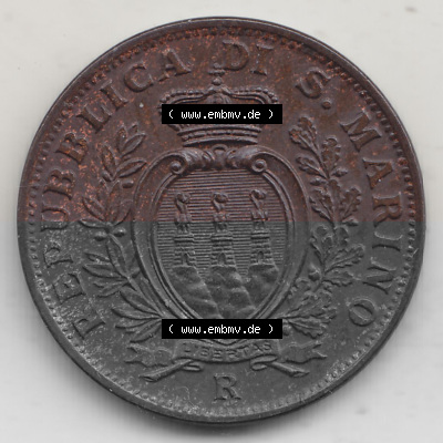 Bildmaterial Münzen aus San Marino vor 1950, 1935-1938, 10 Centesimi, (Cent-Wert), 1935 (Stück 1), LIBERTAS REPUBBLICA DI S.... Sammlung