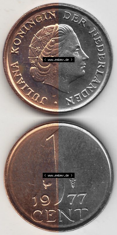 Alte Münzen KMS Niederlande, Kursmünzensatz 1977, 1950-1980, 1 Cent, 1977 (Stück 1), JULIANA KONINGIN DER NEDERLANDEN. Digitales... Sammlung
