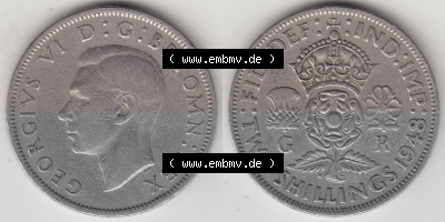 Alte Münzen Großbritannien Umlaufmünze 1947-1948, 2 Schilling-Florin, Two Shillings, 1948 (Stück 7), George VI, GEORGIVS VI... Sammlung