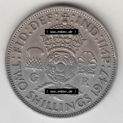 Alte Münzen Großbritannien Umlaufmünze 1947-1948, 2 Schilling-Florin, Two Shillings, 1947 (Stück 4), George VI, GEORGIVS VI... Sammlung