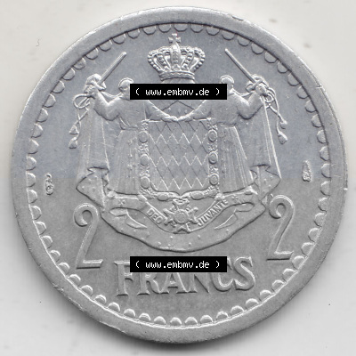 Alte Münzen Monaco Umlaufmünze Einzelansicht 1943-1943, 2 Franken 1943 (Stück 2), in Aluminium, LOUIS II PRINCE DE MONACO,... Sammlung