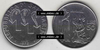 Bildmaterial Münzensatz / KMS 1972 aus San Marino 1972-1972, 50 Lire, 1972, MONASSI REPUBBLICA DI SAN MARINO 50 LIRE. Vorderseite... Sammlung