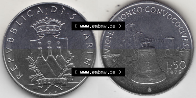 Bildmaterial Münzensatz / KMS 1979 aus San Marino 1979-1979, 50 Lire, J.P. LIBERTAS REPVBBLICA DI S. MARINO, L.50 VIGILO MONEO... Sammlung