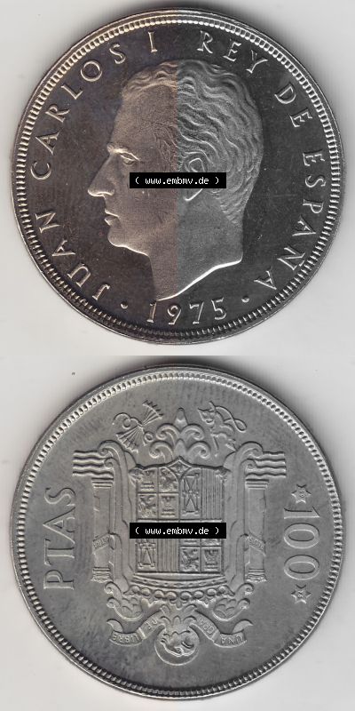 Alte Münzen KMS Spanien Madrid, Kursmünzensatz 1975, in Stempelglanz 1975-1979, 100 Peseten 1976 (Stück 1), JUAN CARLOS I REY... Sammlung