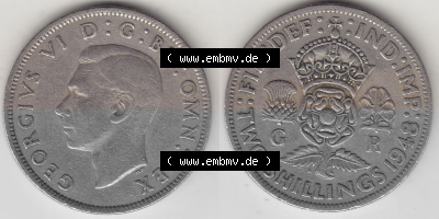 Alte Münzen Großbritannien Umlaufmünze 1947-1948, 2 Schilling-Florin, Two Shillings, 1948 (Stück 8), George VI, GEORGIVS VI... Sammlung