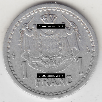 Alte Münzen Monaco Umlaufmünze Einzelansicht 1943-1943, 1 Franken 1943 (Stück 1) Aluminium, L. MAUBERT LOUIS II PRINCE DE MONACO,... Sammlung