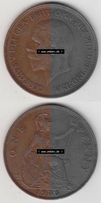 Alte Münzen Großbritannien Umlaufmünze 1928-1936, 1 Penny, ONE PENNY, 1935 (Stück 1), BM GEORGIVS V DEI GRA BRITT OMN REX... Sammlung