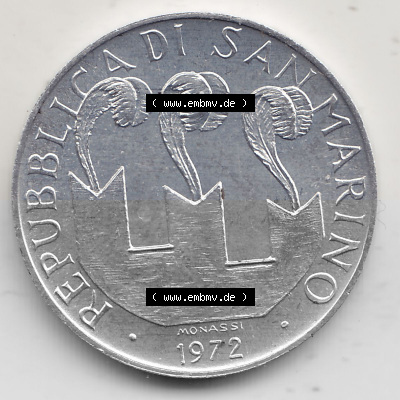 Bildmaterial Münzensatz / KMS 1972 aus San Marino 1972-1972, 10 Lire 1972, MONASSI REPUBBLICA DI SAN MARINO, 10 LIRE. Vorderseite... Sammlung