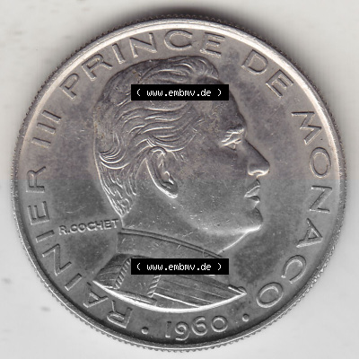 Alte Münzen Monaco Umlaufmünze Einzelansicht 1960-1995, 1 Franken, Francs 1960 (Stück 1), RAINIER III PRINCE DE MONACO R. COCHET,... Sammlung