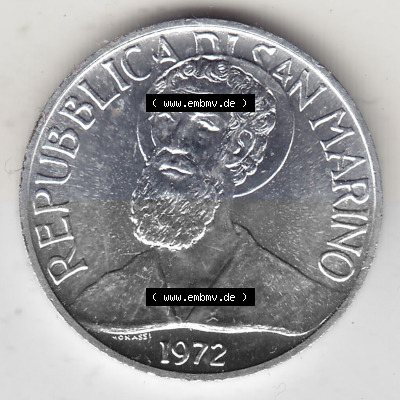Bildmaterial Münzensatz / KMS 1972 aus San Marino 1972-1972, 5 Lire, 1972, LIRE MONASSI REPUBBLICA DI SAN MARINO. Vorderseite... Sammlung