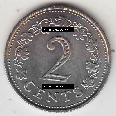 Bildmaterial Münzensatz / KMS 1972 aus Malta 1972-1982, 2 Cent 1972 (Stück 1), MALTA 2 CENTS. Rückseite als Einzelansicht einer... Sammlung