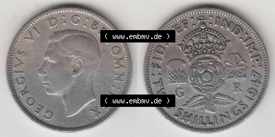 Alte Münzen Großbritannien Umlaufmünze 1947-1948, 2 Schilling-Florin, Two Shillings, 1947 (Stück 3), George VI, GEORGIVS VI... Sammlung