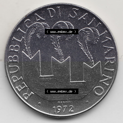 Bildmaterial Münzensatz / KMS 1972 aus San Marino 1972-1972, 100 Lire von 1972, 100 LIRE MONASSI REPUBBLICA DI SAN MARINO. Vorderseite... Sammlung