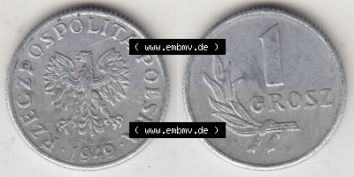 1949-1949, Republik Polen 1 Grosz, Groschen, Aluminium 1949 Sammlung