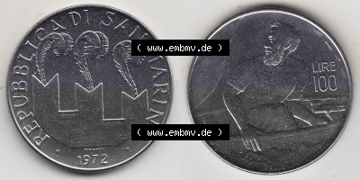 Bildmaterial Münzensatz / KMS 1972 aus San Marino 1972-1972, 100 Lire von 1972, 100 LIRE MONASSI REPUBBLICA DI SAN MARINO. Vorderseite... Sammlung