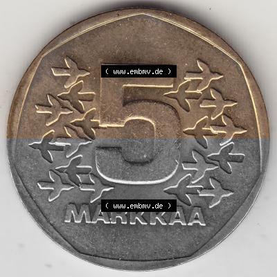 Alte Münzen KMS Finnland, Kursmünzensatz 1978 in Stempelglanz 1972-1978, 5 finnische Mark, Markkaa, 1978 (Stück 1). Rückseite... Sammlung