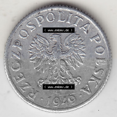 1949-1949, Republik Polen 1 Grosz, Groschen, Aluminium 1949 Sammlung