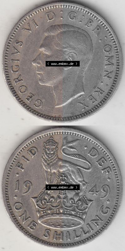 Alte Münzen Großbritannien Umlaufmünze 1949-1951, 1 One Schilling - Shilling, 1949 (Stück 2) Stehender Löwe auf Krone. Vorderseite... Sammlung