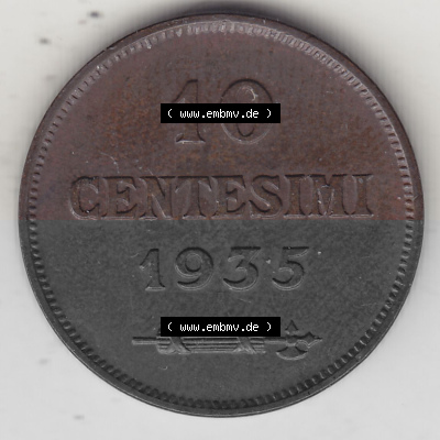 Bildmaterial Münzen aus San Marino vor 1950, 1935-1938, 10 Centesimi, (Cent-Wert), 1935 (Stück 1), LIBERTAS REPUBBLICA DI S.... Sammlung