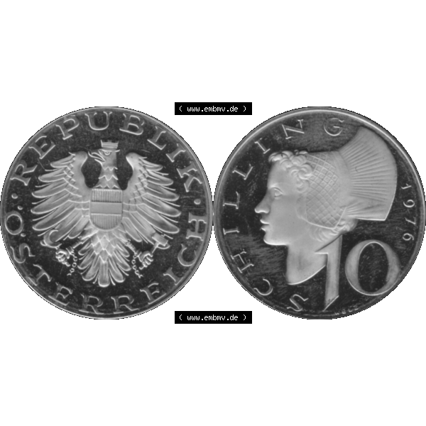 Grau bzw. s/w Alte Münze aus Österreich, in PNG digitalisiert 1974-2001, 10 Schilling 1976-01. Vorderseite und Rückseite horizontal auf einen digitalen Bild der alten österreichischen... Sammlung Graustufen