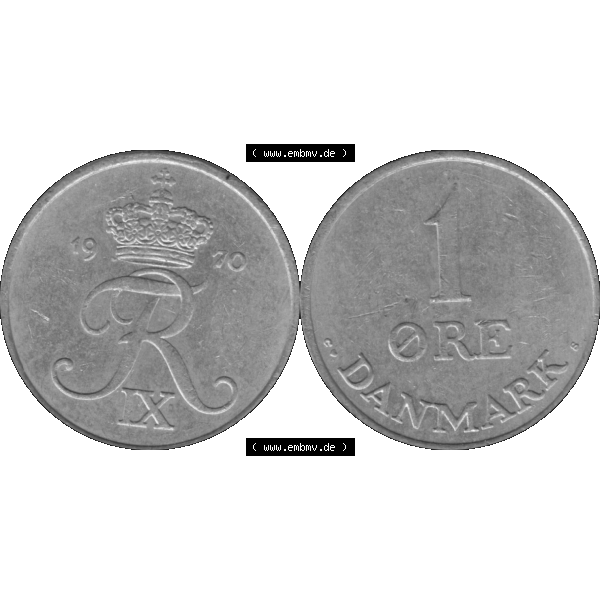 Grau bzw. s/w Alte Münze aus Dänemark als PNG-Grafik 1956-1971, 1 Öre 1970-01 Kursmünze. Vorderseite und Rückseite horizontal auf einen digitalen Bild der alten dänischen Umlaufmünze... Sammlung Graustufen