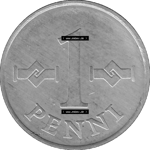 Grau bzw. s/w Alte Münzen KMS Finnland, Kursmünzensatz 1978 in Stempelglanz als digitales Computerbild einer finnischen digitalisierten Münze in transparenten PNG 1969-1979, 1 Penny,... Sammlung Graustufen