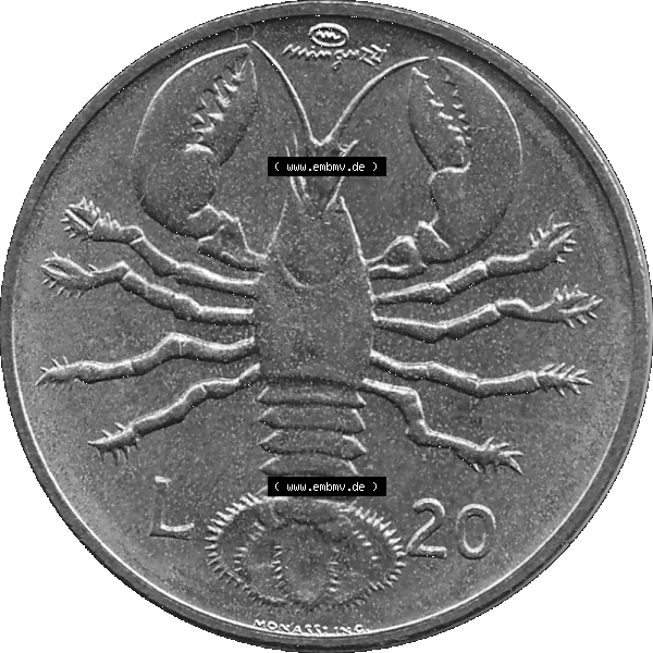 Grau bzw. s/w Bildmaterial Münzensatz / KMS 1974 aus San Marino Münze 1974-1974 als transparente PNG-Grafik, 20 Lire, L.20 MINGUZZI MONASSI INC.. Die digitalisierte Münze... Sammlung Graustufen