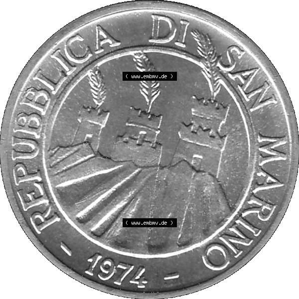 Grau bzw. s/w Bildmaterial Münzensatz / KMS 1974 aus San Marino Münze 1974-1974 als transparente PNG-Grafik, 1 Lire, 1 Lira, L.1 MINGUZZI MONASSI INC.. Vorderseite... Sammlung Graustufen