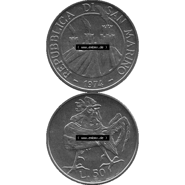 Grau bzw. s/w Bildmaterial Münzensatz / KMS 1974 aus San Marino in Graustufen 1974-1974, 50 Lire, L.50 MINGUZZI MONASSI INC. Graustufen. PNG Computer-Grafik in Graustufen-PNG... Sammlung Graustufen