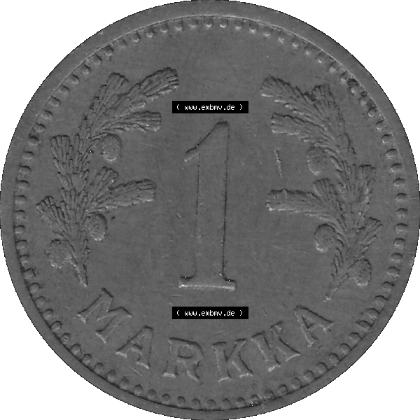 Grau bzw. s/w Alte Münzen KMS Finnland, Kursmünzensatz Finnland in transparenten digitalen PNG-Format 1940-1951, 1 finnische Mark, Markka, Kupfer 1942-1. Die digitalisierte Münze... Sammlung Graustufen