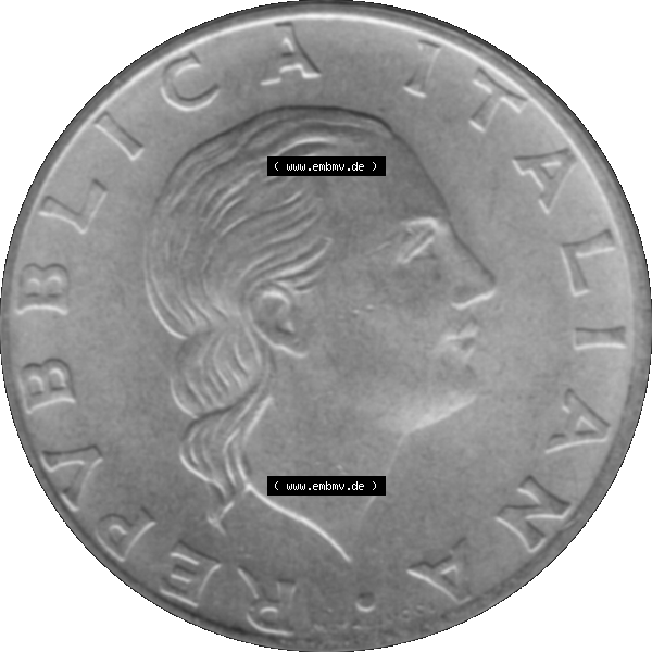 Grau bzw. s/w Bildmaterial einer Münze aus Italien / Italia als PNG-Grafik 1989-1989, 200 Lire Marinebasis Tarent 1989-01. Vorderseite einer alten italienischen 200 Lire Gedenkmünze,... Sammlung Graustufen