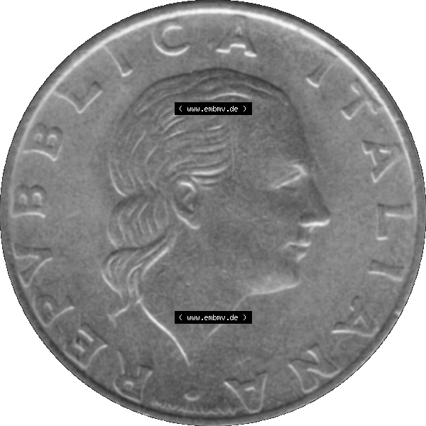 Grau bzw. s/w Bildmaterial einer Münze aus Italien / Italia als PNG-Grafik 1993-1993, 200 Lire Militärischen Luftfahrt 1993-01. Vorderseite einer alten italienischen 200 Lire Gedenkmünze,... Sammlung Graustufen