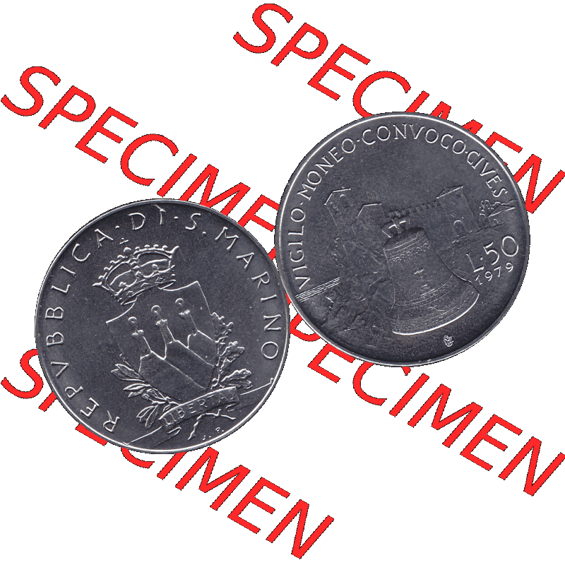 Bildmaterial Münzensatz / KMS 1979 aus San Marino im PNG-Format 1979-1979, 50 Lire, J.P. LIBERTAS REPVBBLICA DI S. MARINO, L.50 VIGILO MONEO CONVOCO... Sammlung