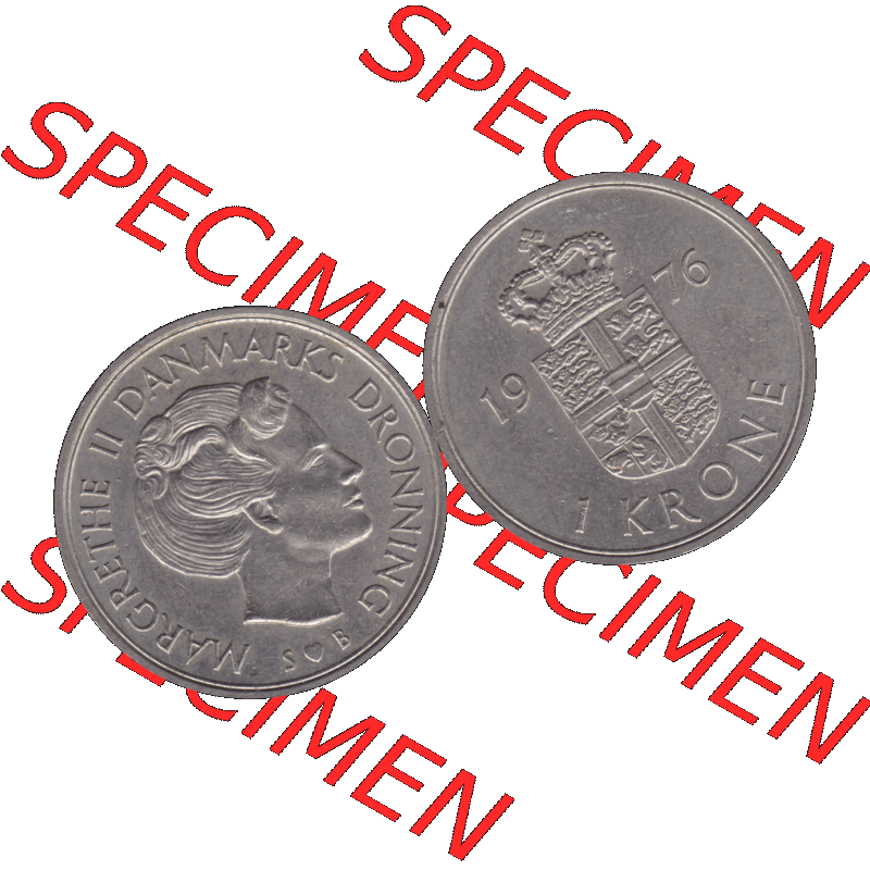 Alte Münze aus Dänemark als PNG-Grafik 1973-1989, 1 Krone 1976-01. Vorderseite und Rückseite horizontal auf einen digitalen Bild der alten dänischen Umlaufmünze aus... Sammlung