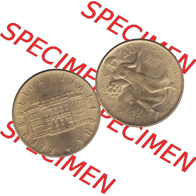 Bildmaterial einer Münze aus Italien / Italia als PNG-Grafik 1981-1981, 200 Lire FAO - Welternährungstag 1981-01. Vorderseite und Rückseite horizontal auf einen digitalen... Sammlung