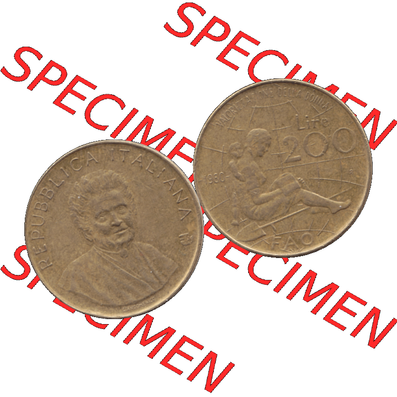 Bildmaterial einer Münze aus Italien / Italia als PNG-Grafik 1980-1980, 200 Lire FAO - Internationales Jahr der Frau 1980-01. Vorderseite und Rückseite horizontal auf einen digitalen... Sammlung