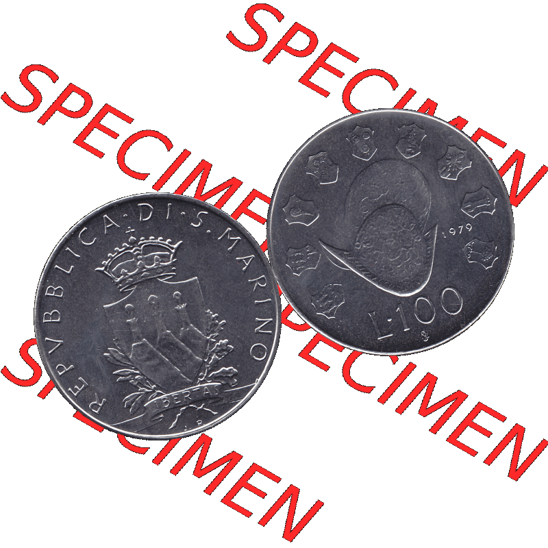 Bildmaterial Münzensatz / KMS 1979 aus San Marino im PNG-Format 1979-1979, 100 Lire, J.P. LIBERTAS REPVBBLICA DI S. MARINO L.100. Vorderseite und... Sammlung