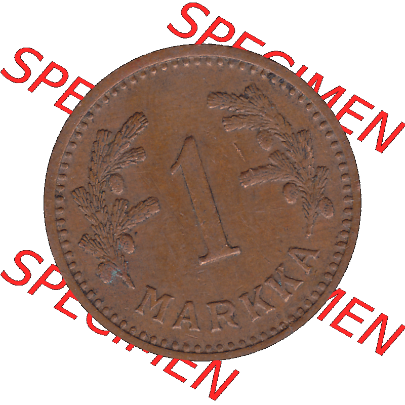 Alte Münzen KMS Finnland, Kursmünzensatz Finnland in transparenten digitalen PNG-Format 1940-1951, 1 finnische Mark, Markka, Kupfer 1942-1. Die digitalisierte Münze... Sammlung