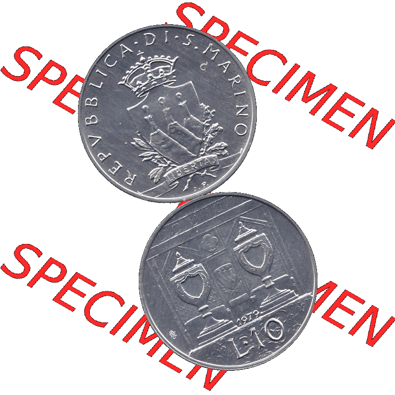 Bildmaterial Münzensatz / KMS 1979 aus San Marino im PNG-Format 1979-1979, 10 Lire, J. V. LIBERTAS REPVBBLICA DI S. MARINO, 1979 L.10. Vorderseite... Sammlung