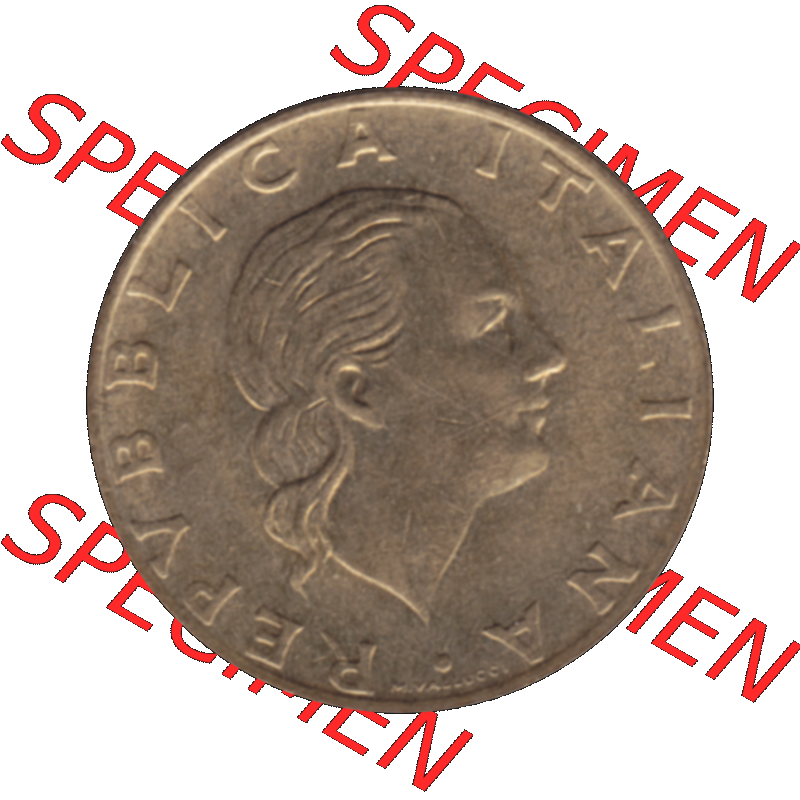 Bildmaterial einer Münze aus Italien / Italia als PNG-Grafik 1992-1992, 200 Lire Briefmarkenausstellung in Genua 1992-01. Vorderseite einer alten italienischen 200 Lire Gedenkmünze,... Sammlung