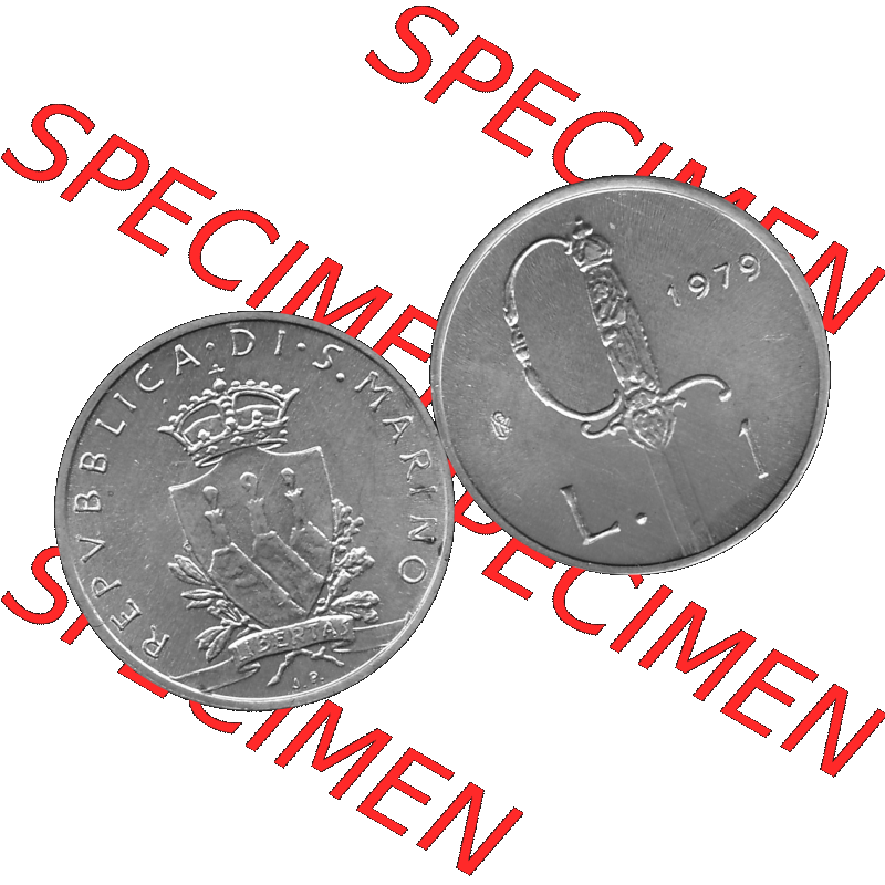 Bildmaterial Münzensatz / KMS 1979 aus San Marino in Graustufen 1979-1979, 1 Lira, 1 Lire, J. V. LIBERTAS REPVBBLICA DI S. MARINO, 1979 L.1... Sammlung
