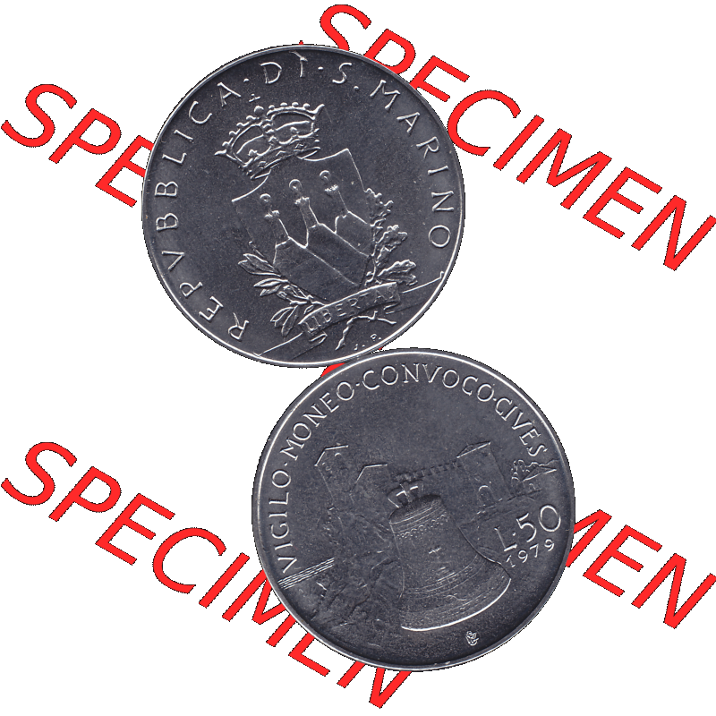 Bildmaterial Münzensatz / KMS 1979 aus San Marino im PNG-Format 1979-1979, 50 Lire, J.P. LIBERTAS REPVBBLICA DI S. MARINO, L.50 VIGILO MONEO CONVOCO... Sammlung