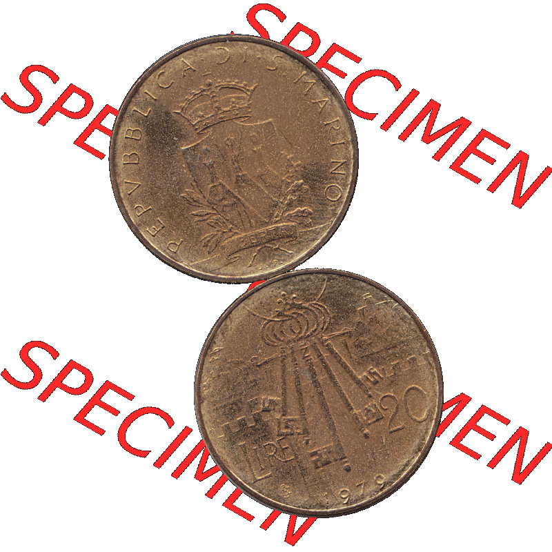 Bildmaterial Münzensatz / KMS 1979 aus San Marino im PNG-Format 1979-1979, 20 Lire, J. V. LIBERTAS REPVBBLICA DI S. MARINO, 1979 20 LIRE. Vorderseite... Sammlung
