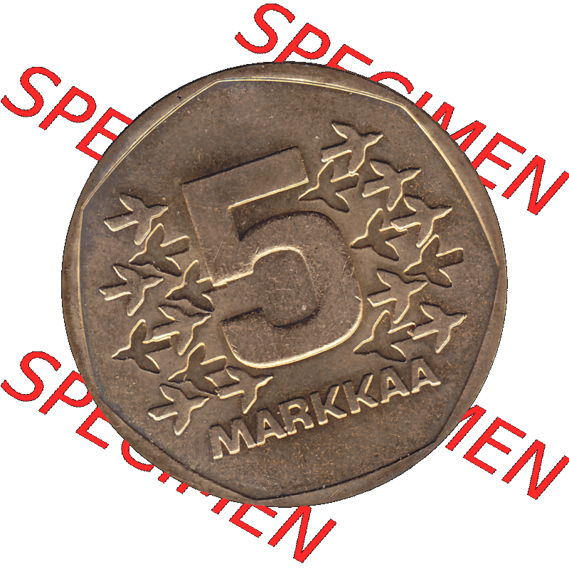 Alte Münzen KMS Finnland, Kursmünzensatz 1978 in Stempelglanz als digitales Computerbild einer finnischen digitalisierten Münze in transparenten PNG 1972-1978, 5 finnische Mark,... Sammlung
