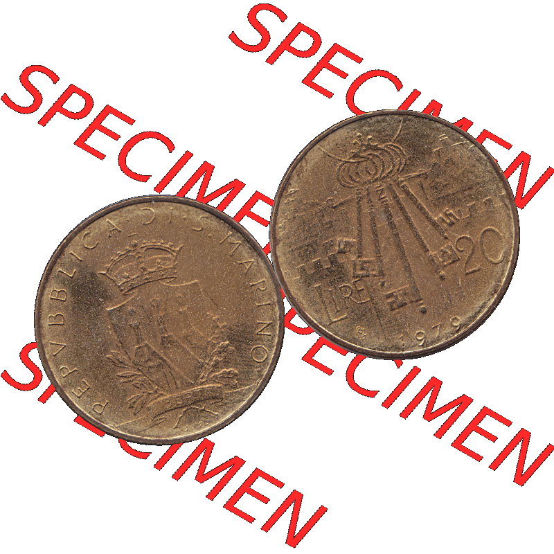 Bildmaterial Münzensatz / KMS 1979 aus San Marino im PNG-Format 1979-1979, 20 Lire, J. V. LIBERTAS REPVBBLICA DI S. MARINO, 1979 20 LIRE. Vorderseite... Sammlung