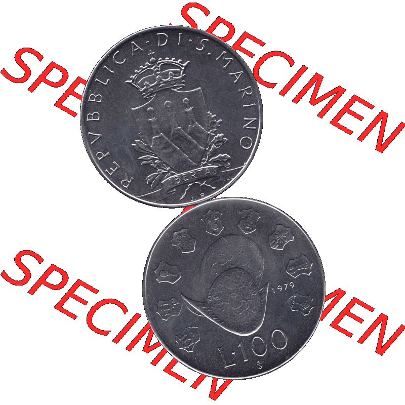 Bildmaterial Münzensatz / KMS 1979 aus San Marino im PNG-Format 1979-1979, 100 Lire, J.P. LIBERTAS REPVBBLICA DI S. MARINO L.100. Vorderseite und... Sammlung