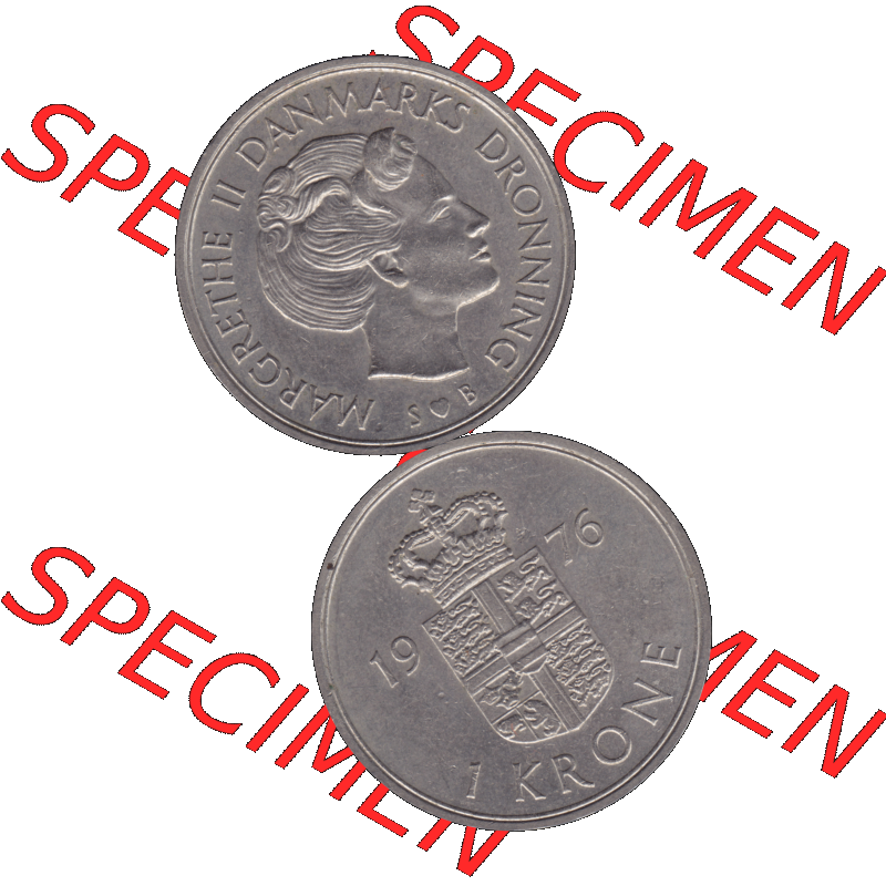 Alte Münze aus Dänemark als PNG-Grafik 1973-1989, 1 Krone 1976-01. Vorderseite und Rückseite vertikal auf einen digitalen Bild der alten dänischen Umlaufmünze aus... Sammlung