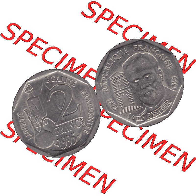 Münzen Frankreich Umlaufmünze 1995-1995, 2 France Louis Rasteur 1995-01. Vorderseite und Rückseite horizontal auf einen digitalen Bild der alten französischen Umlaufmünze... Sammlung