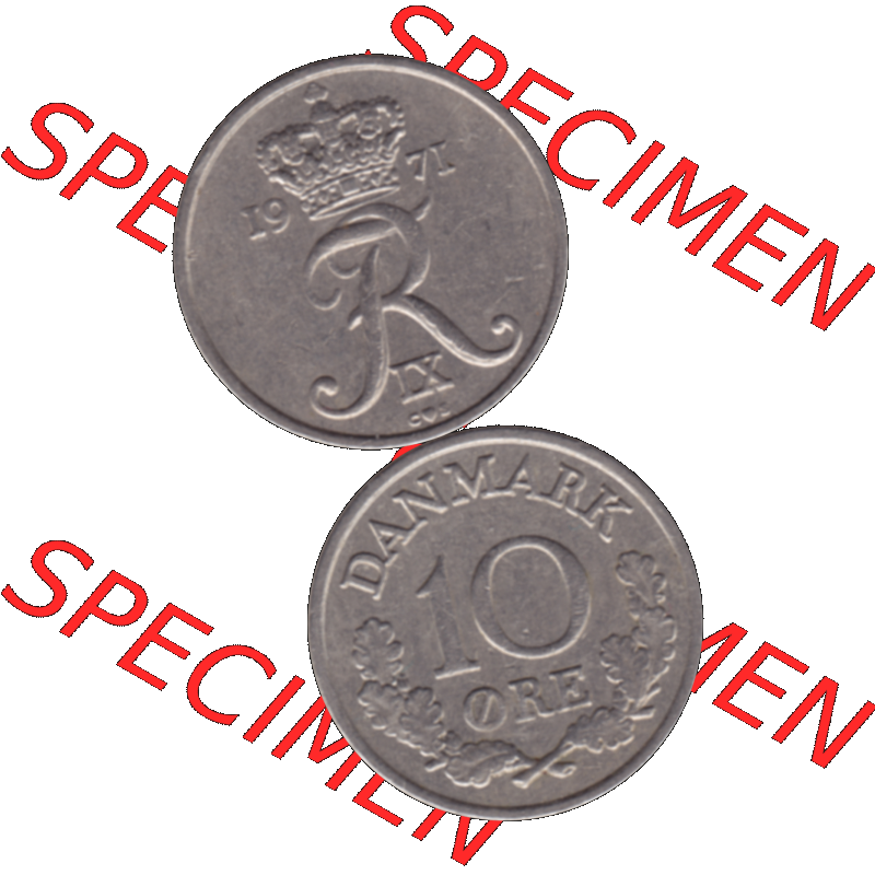 Alte Münze aus Dänemark als PNG-Grafik 1960-1972, 10 Öre 1971-02. Vorderseite und Rückseite vertikal auf einen digitalen Bild der alten dänischen Umlaufmünze... Sammlung